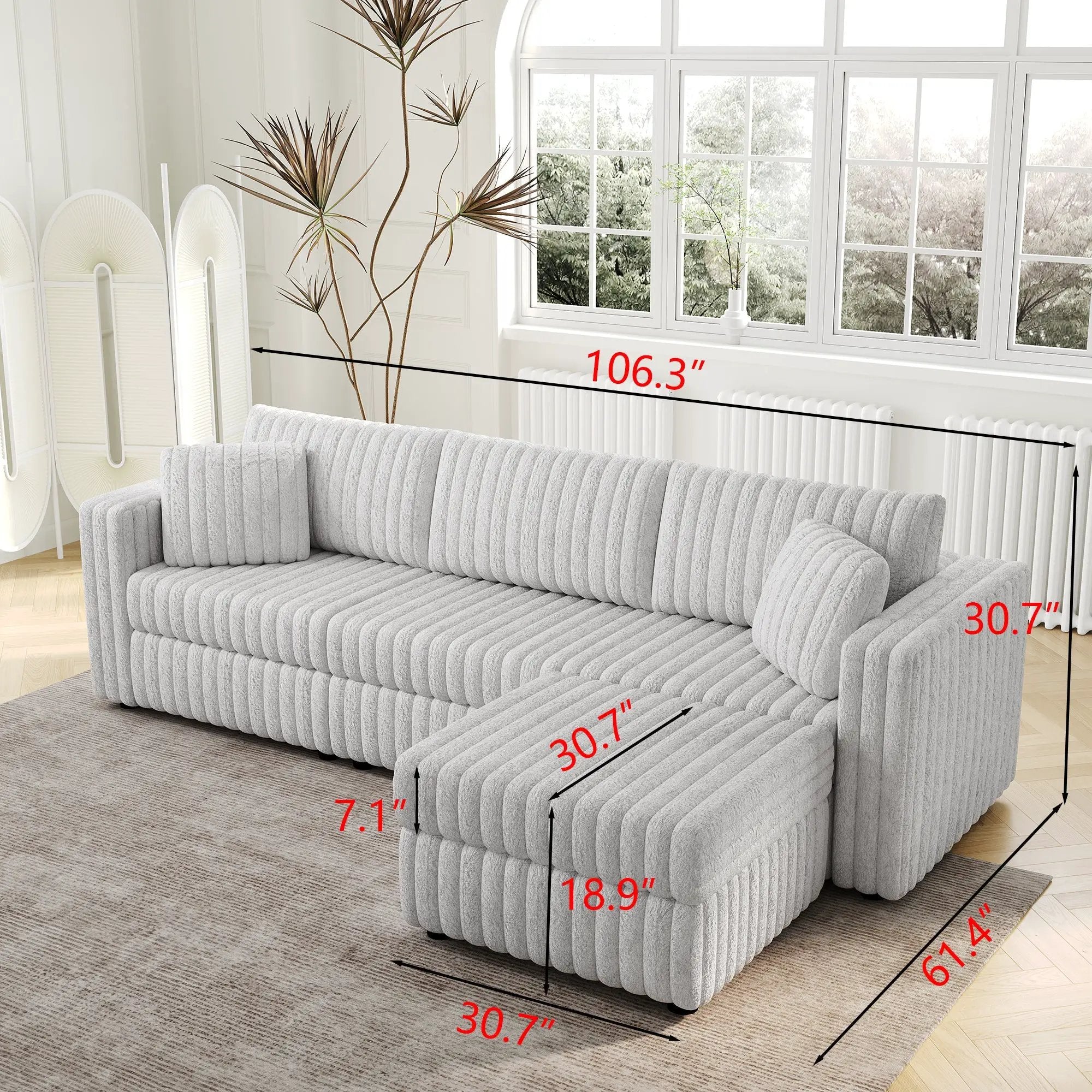 106.3" Soft 3-Person Sofa with Ottoman by HouseOfZazla