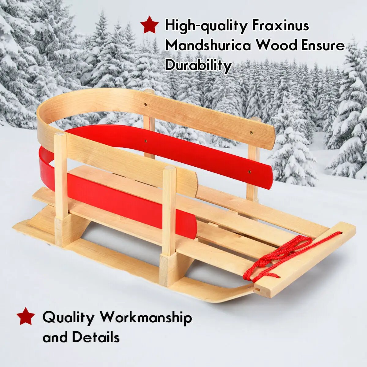 Outdoor Play Baby Kids Wooden Sled with Solid Wood Seat by DirectDeals
