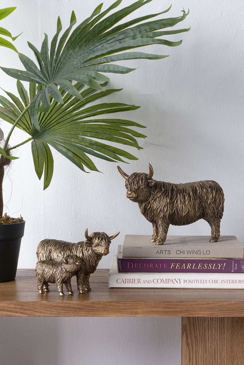 Antique Bronze Highland Cow and Calf Statue with Rustic Detail - Brown, photo 9 of 10