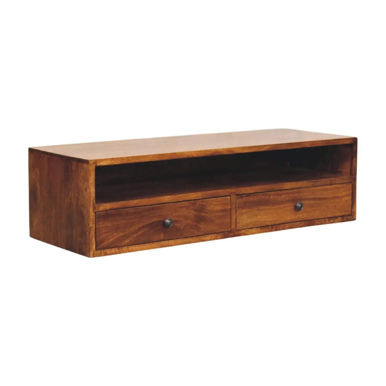 Solid Wood Lunar Wall-Mounted Media Unit, 2-Drawers, Chestnut by HouseOfZazla