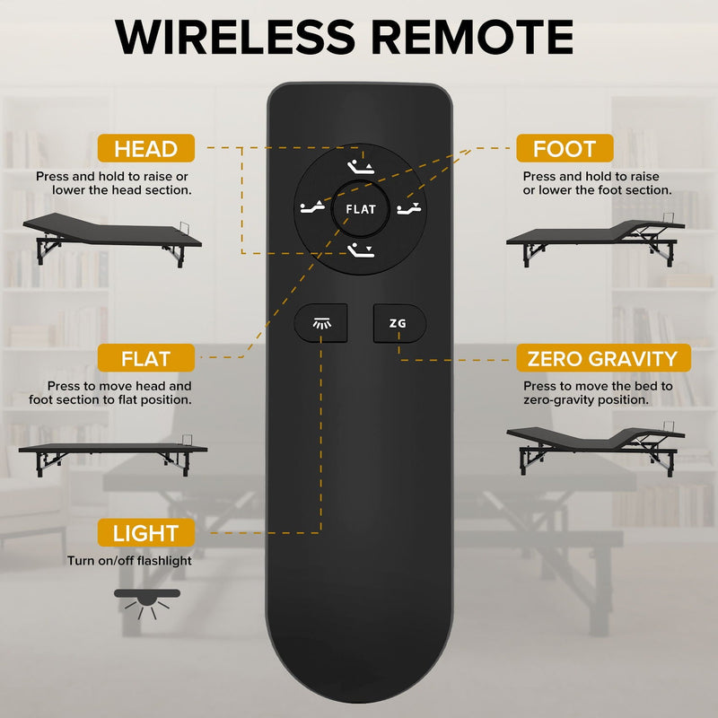 Adjustable Bed Base Frame With Wireless Remote, 4 USB Ports, Under Bed Nightlights, Zero Gravity by HouseOfZazla