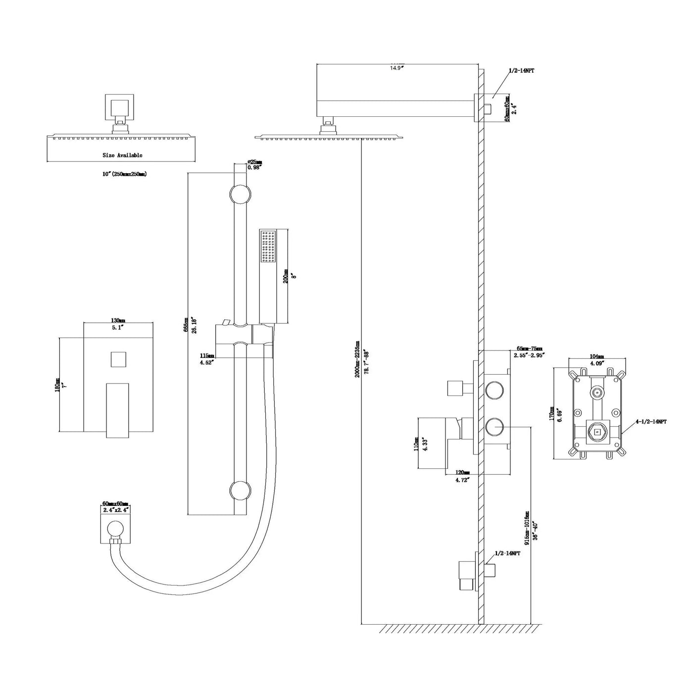 Modern Shower System With Adjustable Slide Bar, Stainless Steel And Brass Construction by HouseOfZazla