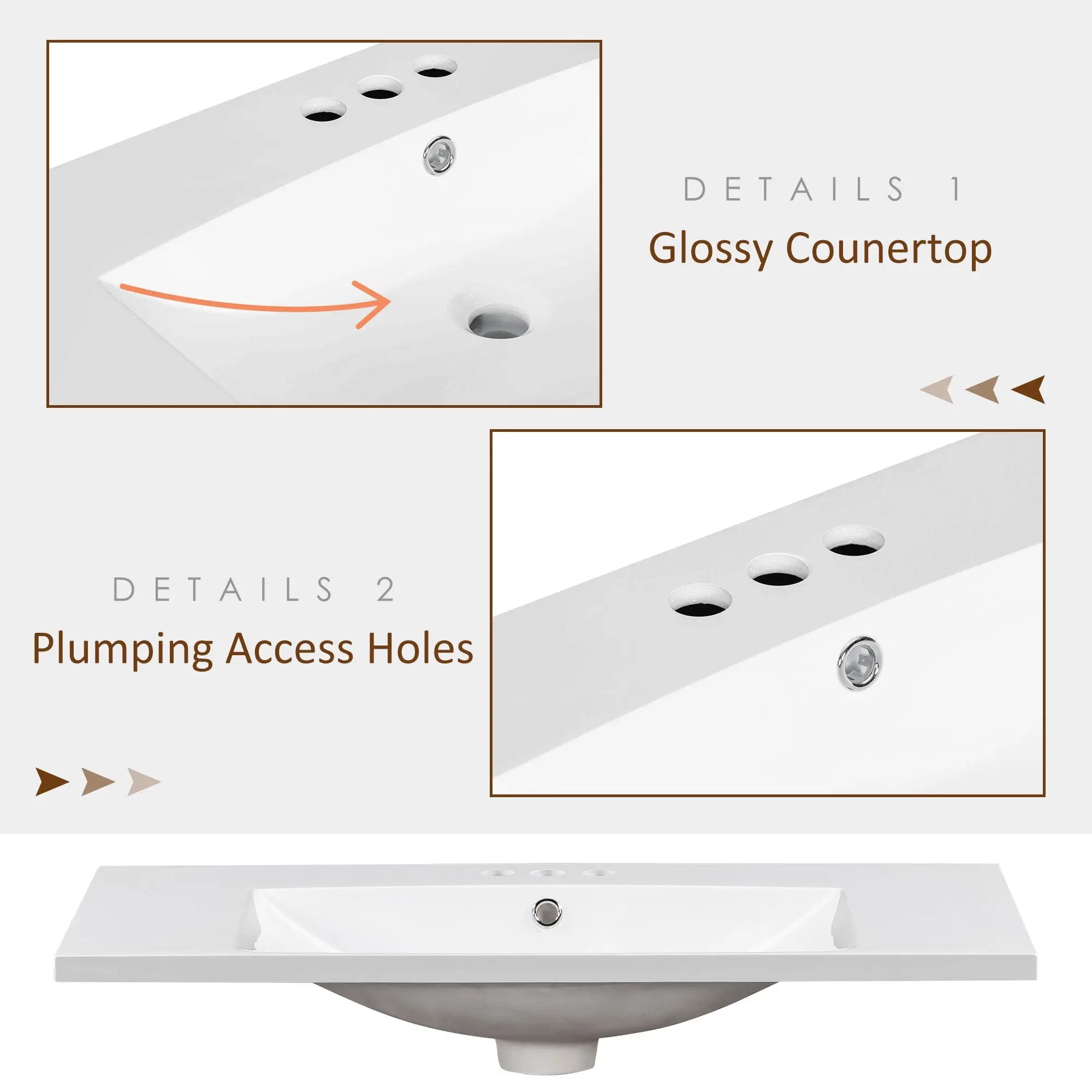 Single Bathroom Basin Sink, Vanity Top Only With 3 Faucet Holes by HouseOfZazla