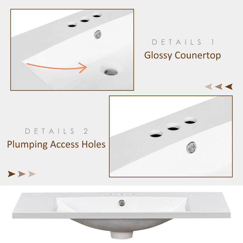 Single Bathroom Basin Sink, Vanity Top Only With 3 Faucet Holes by HouseOfZazla