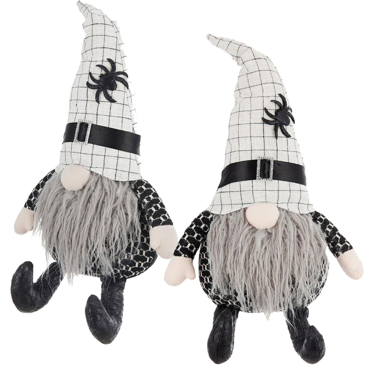 Black Sitting Gnome With Spider Hat – Halloween Decor Set of 2