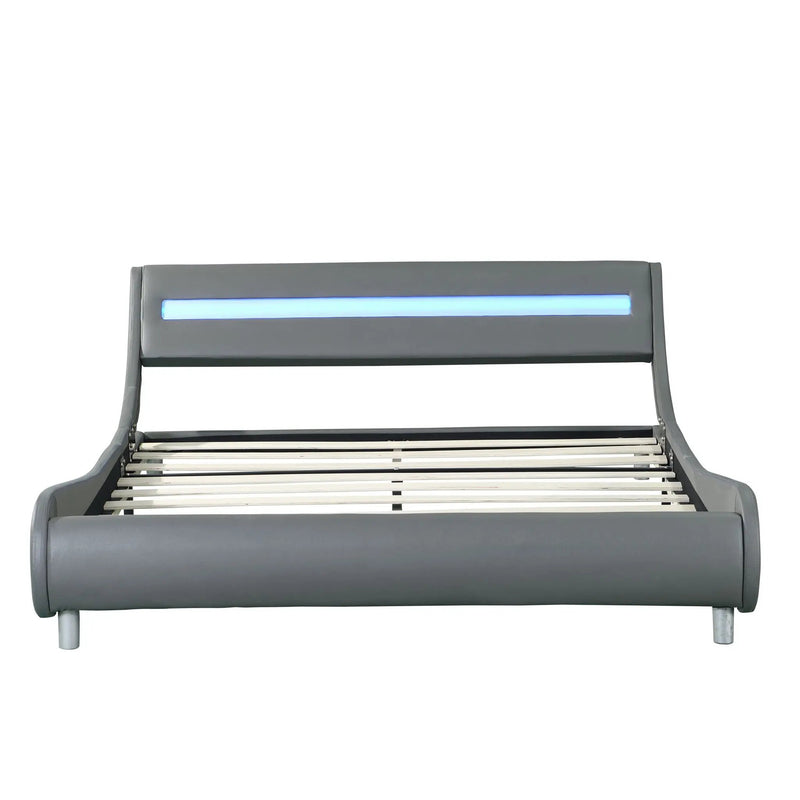 Queen Size Upholstered Platform Bed Frame with LED Lighting by HouseOfZazla