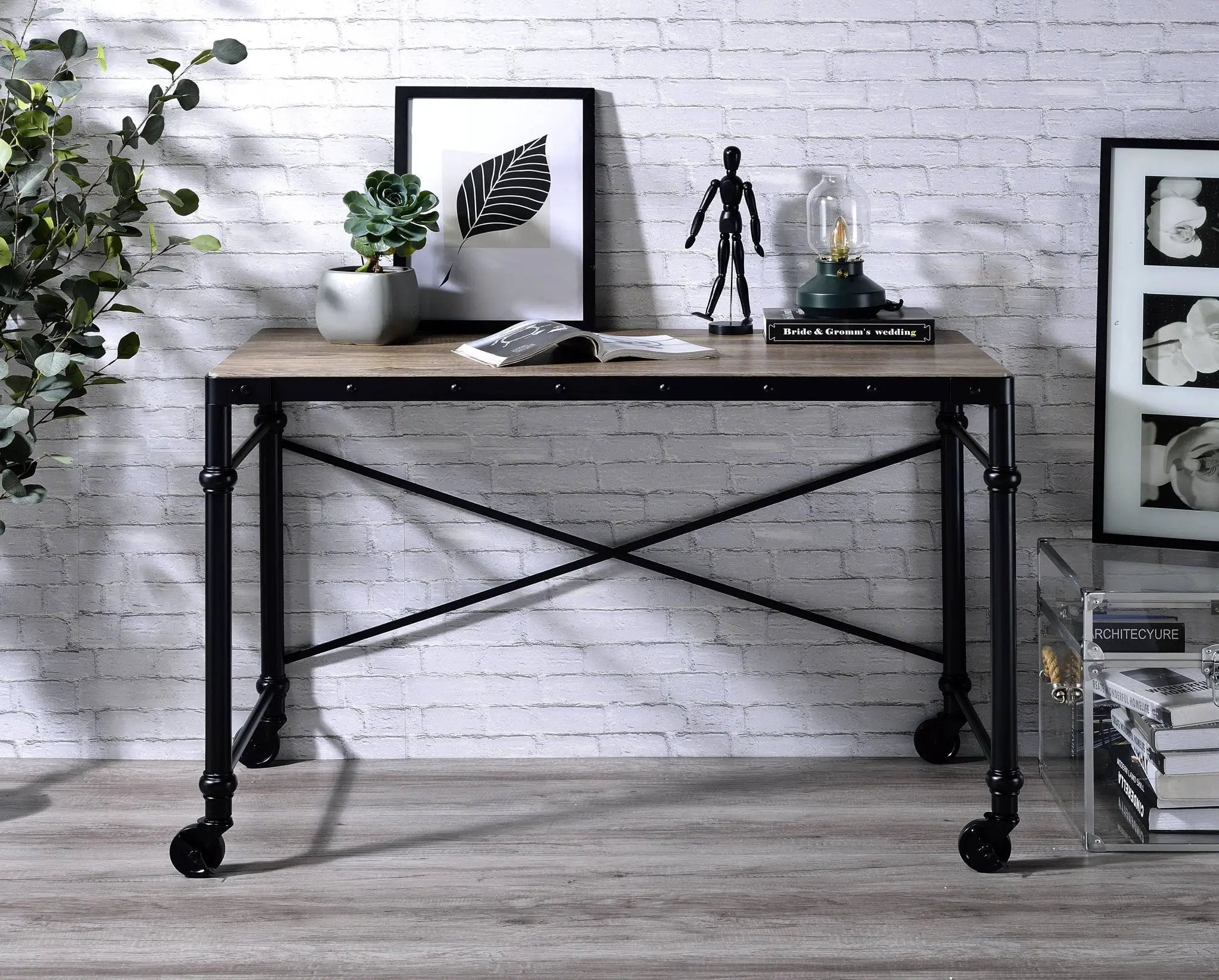 Oklarth Rustic Writing Desk - Black / Oak by HouseOfZazla
