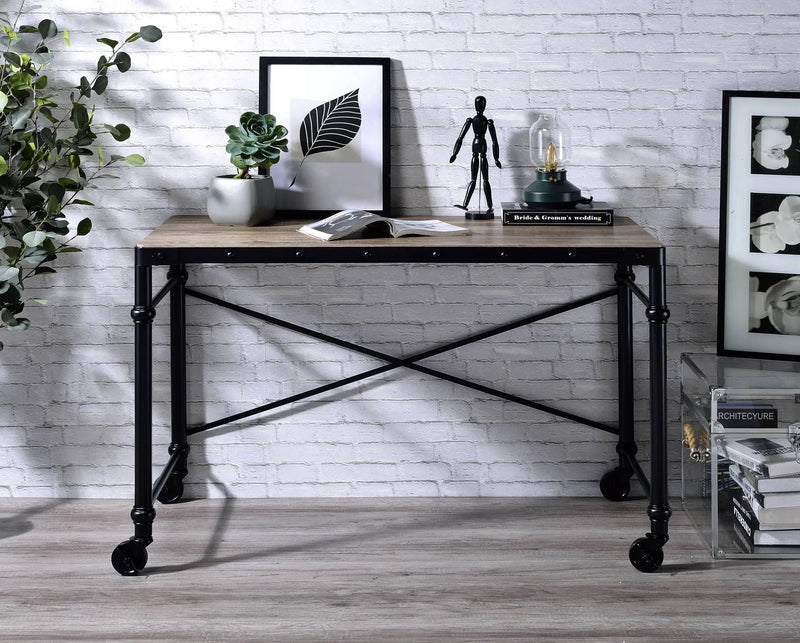 Oklarth - Rustic Writing Desk - Black / Oak by Unique Piece Furniture
