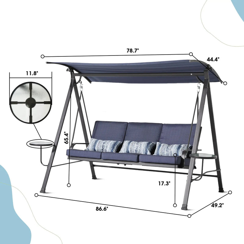 Steel 3 Seater Swing Porch Swing With Canopy - Blue by Unique Piece Furniture