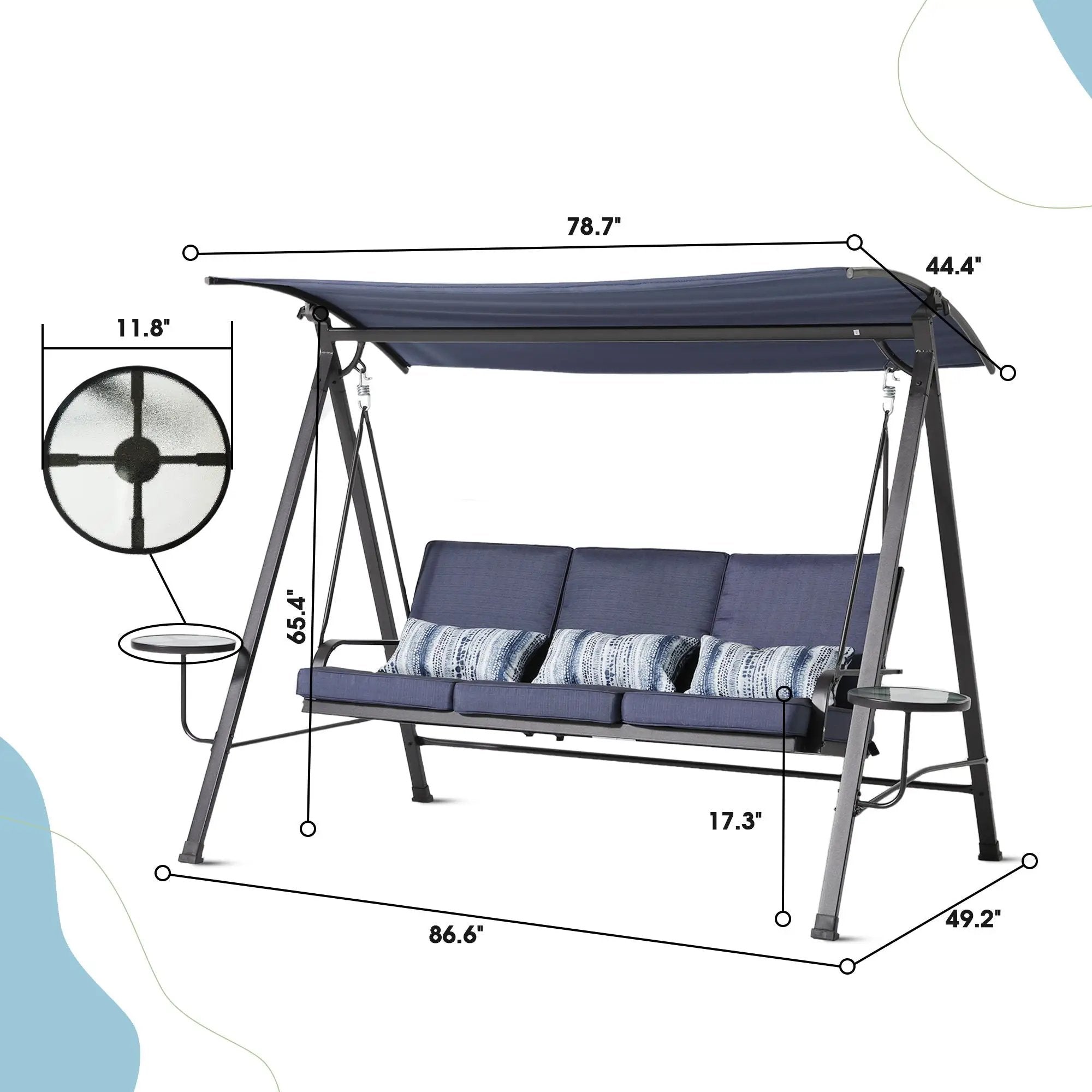 Steel 3 Seater Swing Porch Swing With Canopy - Blue by HouseOfZazla
