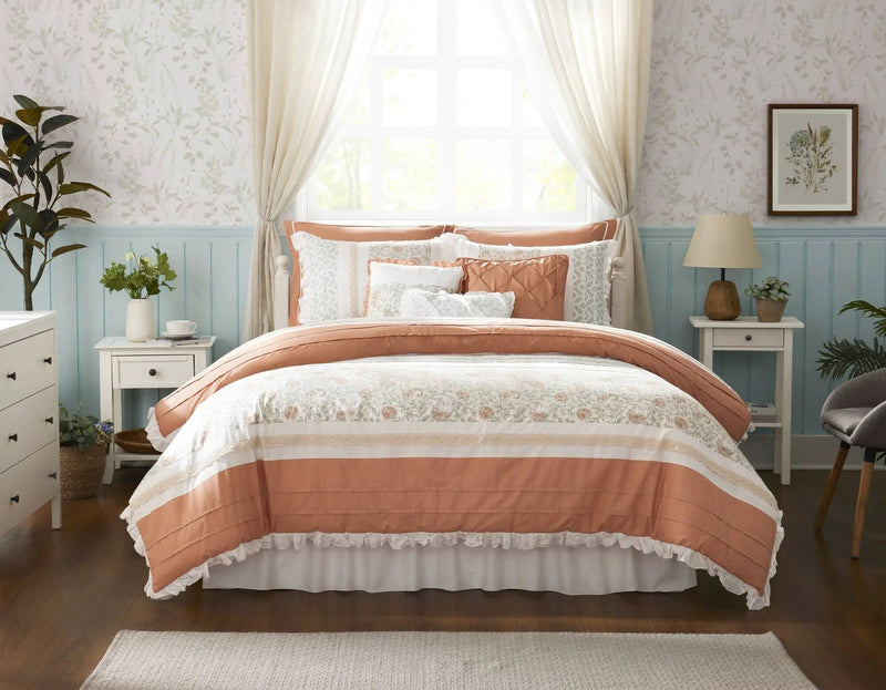 9 Piece Cotton Percale Comforter Set - Coral - King Size by HouseOfZazla