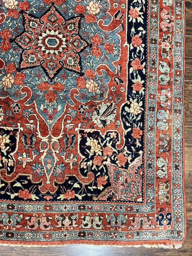 Antique Persian Bidjar Rug 4x5, Red and Blue, Hand Knotted Wool Carpet by Jewel Rugs