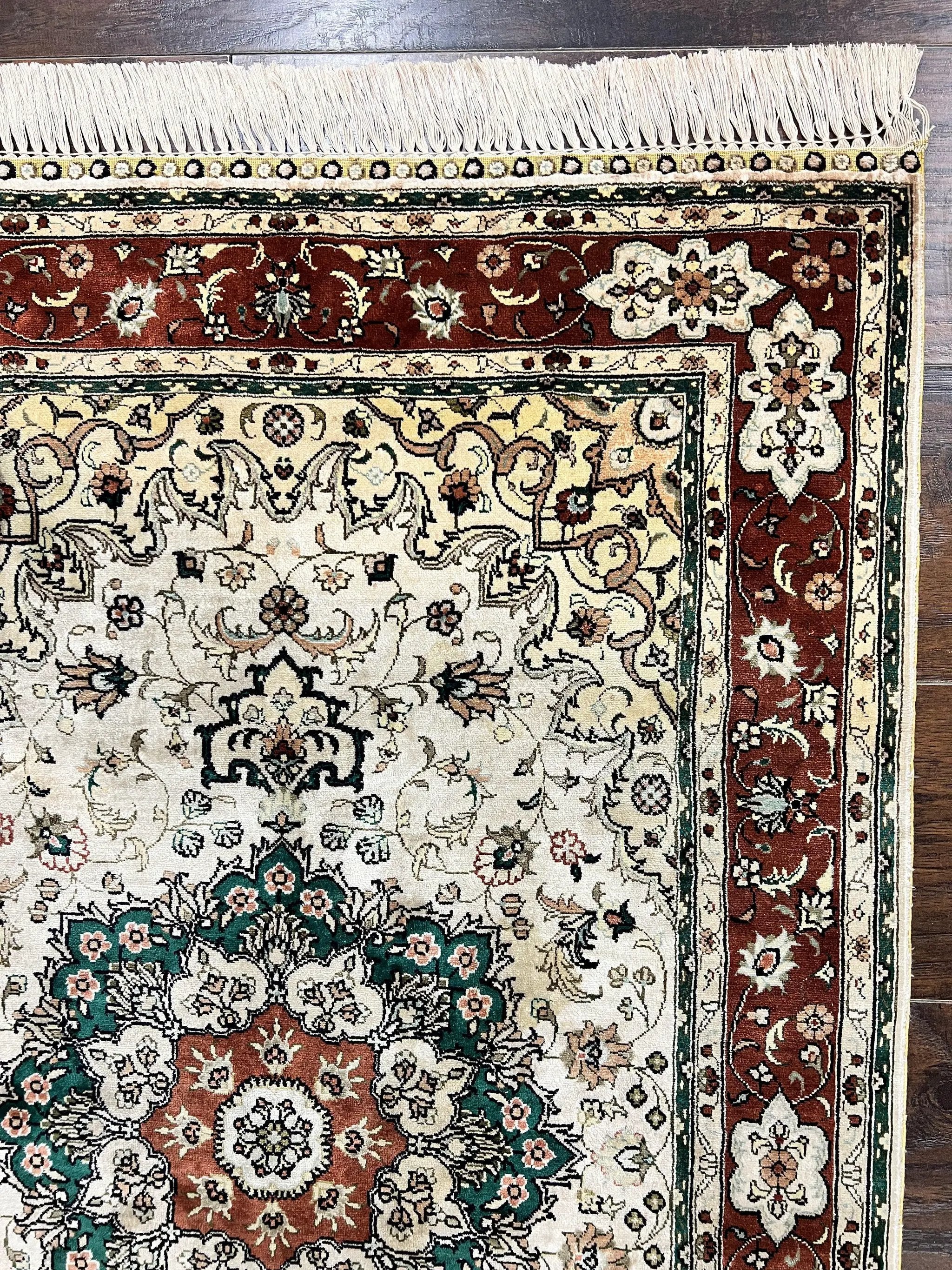 Silk Turkish Kayseri Rug 2.7 x 4, Floral Medallion, Fine Oriental Carpet, Small Vintage Rug, Silk Pile on Silk Foundation, Hand Knotted by Jewel Rugs