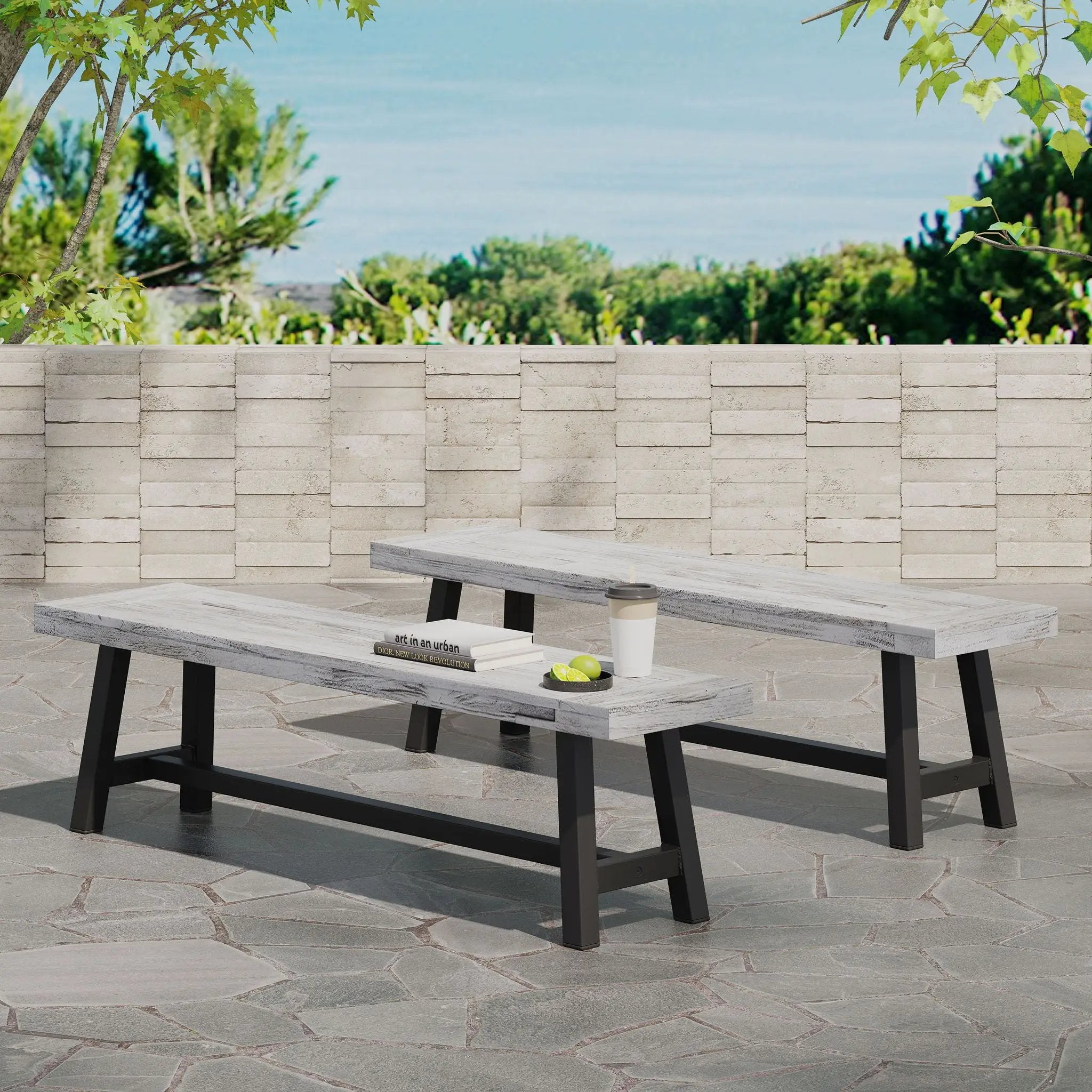 Tranquilizer Outdoor Acacia Wood Bench With Slat Panel Design by HouseOfZazla