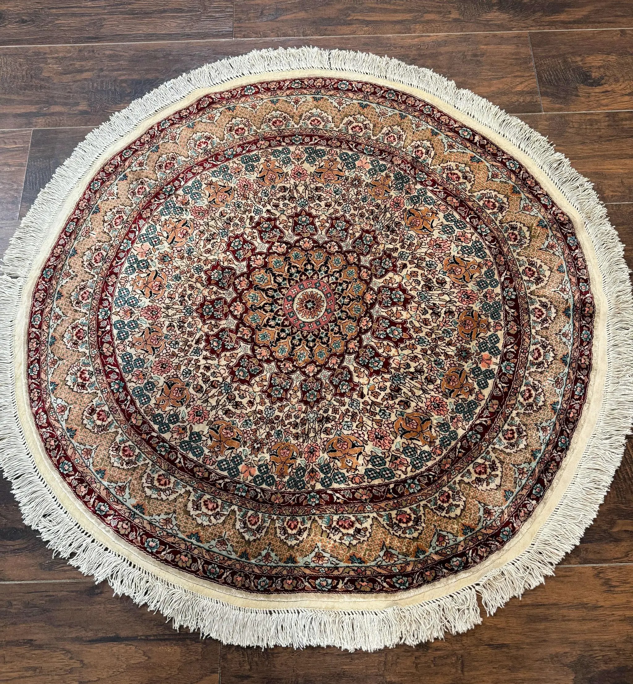 Round Silk Rug 3x3, Extremely Fine 580 KSPI, Sino Persian Round Handmade Carpet, Silk on Silk by Jewel Rugs