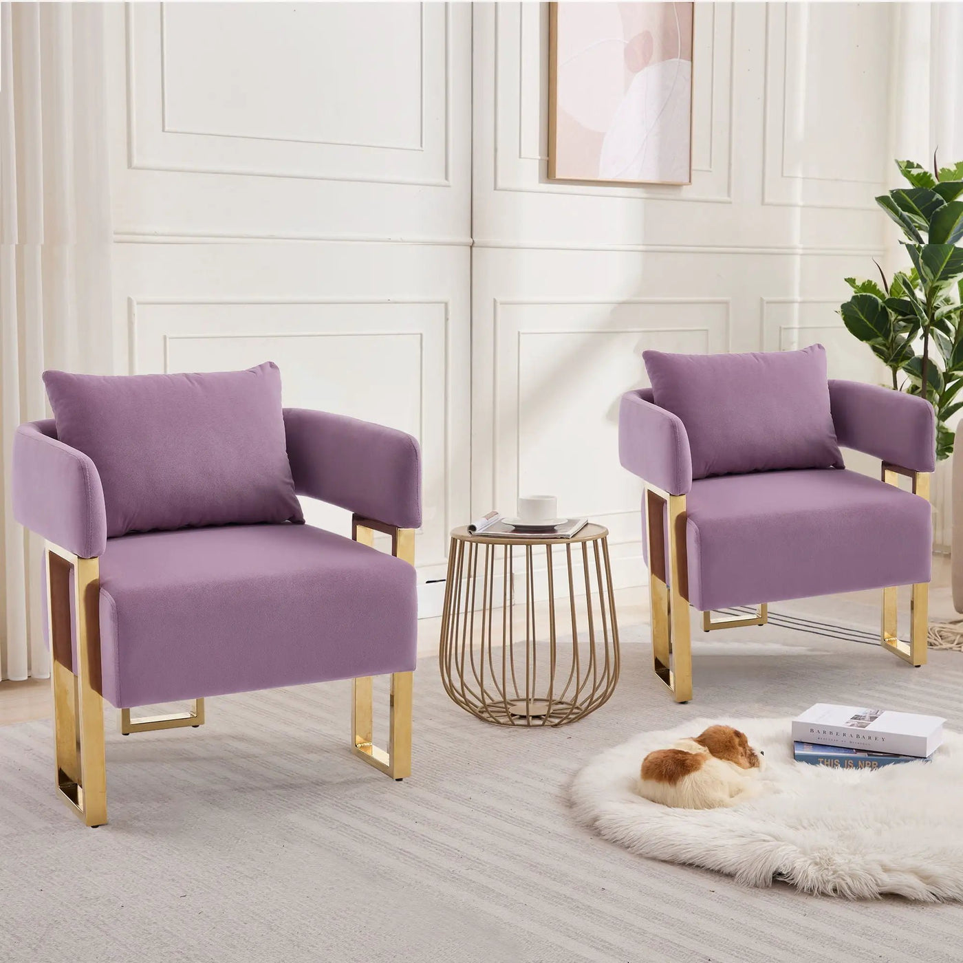 Modern Decorative Chair Teddy Fleece Upholstered And Metal Foot by HouseOfZazla