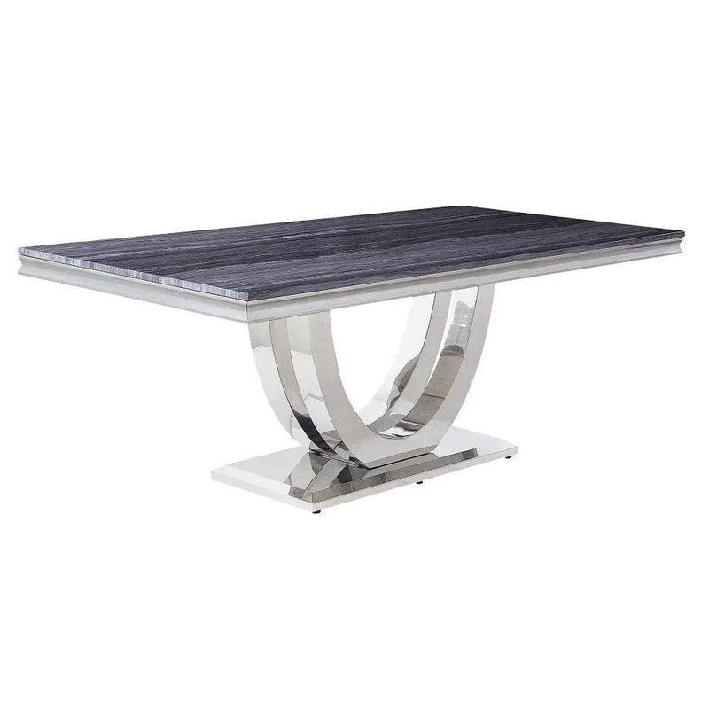 Cambrie - Dining Table With Engineered Stone Top - Engineered Stone Top & Mirrored Silver by Unique Piece Furniture