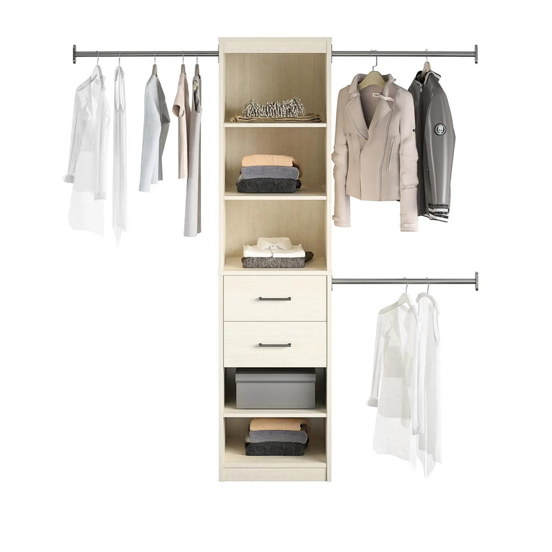 Kelly - 5 Shelf 2 Drawer Closet Organizer With 3 Adjustable Hanging Rods - Ivory by HouseOfZazla