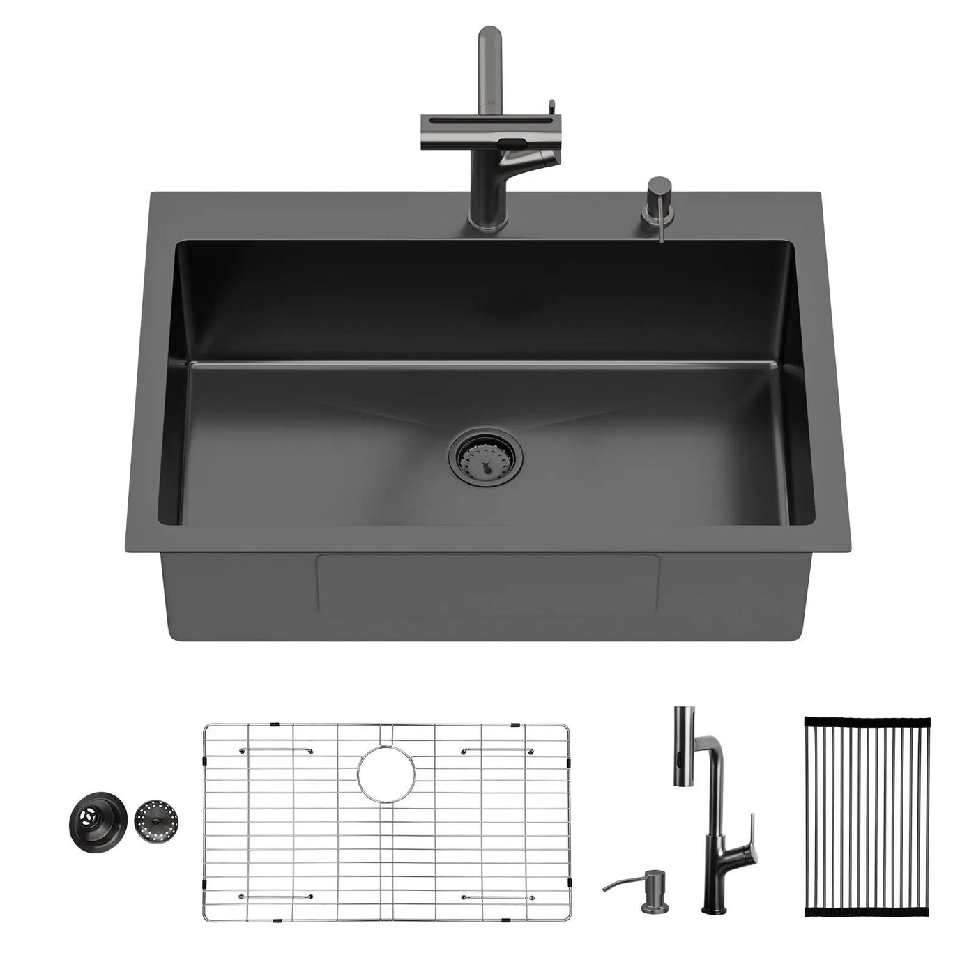 Drop-In Stainless Steel Kitchen Sink With Pull-Out Faucet And Soap Dispenser by HouseOfZazla