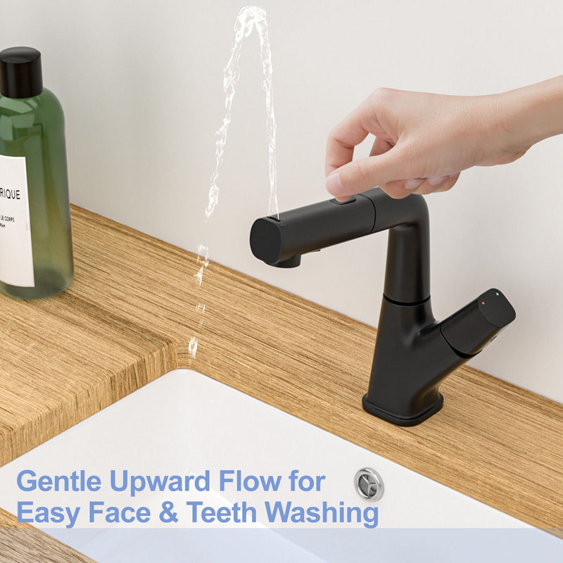 Pull Down Bathroom Sink Faucet With Three Water Modes And Construction - Matte Black by HouseOfZazla