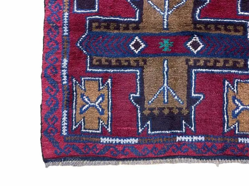 2' 10" X 4' 9" Vintage Handmade Tribal Wool Rug Balouchi Rug Afghan Rug Red Blue by Jewel Rugs