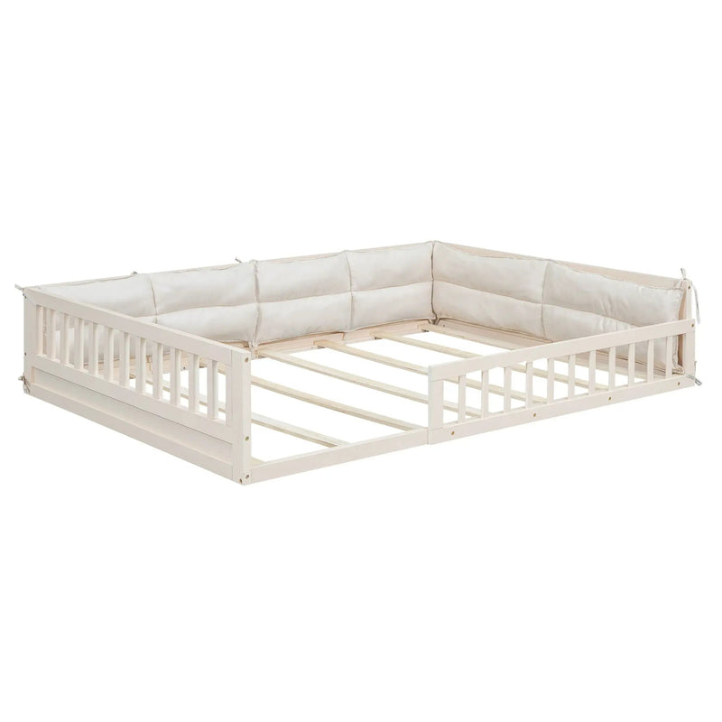 Upholstered Platform Bed With Guardrail And Pillow