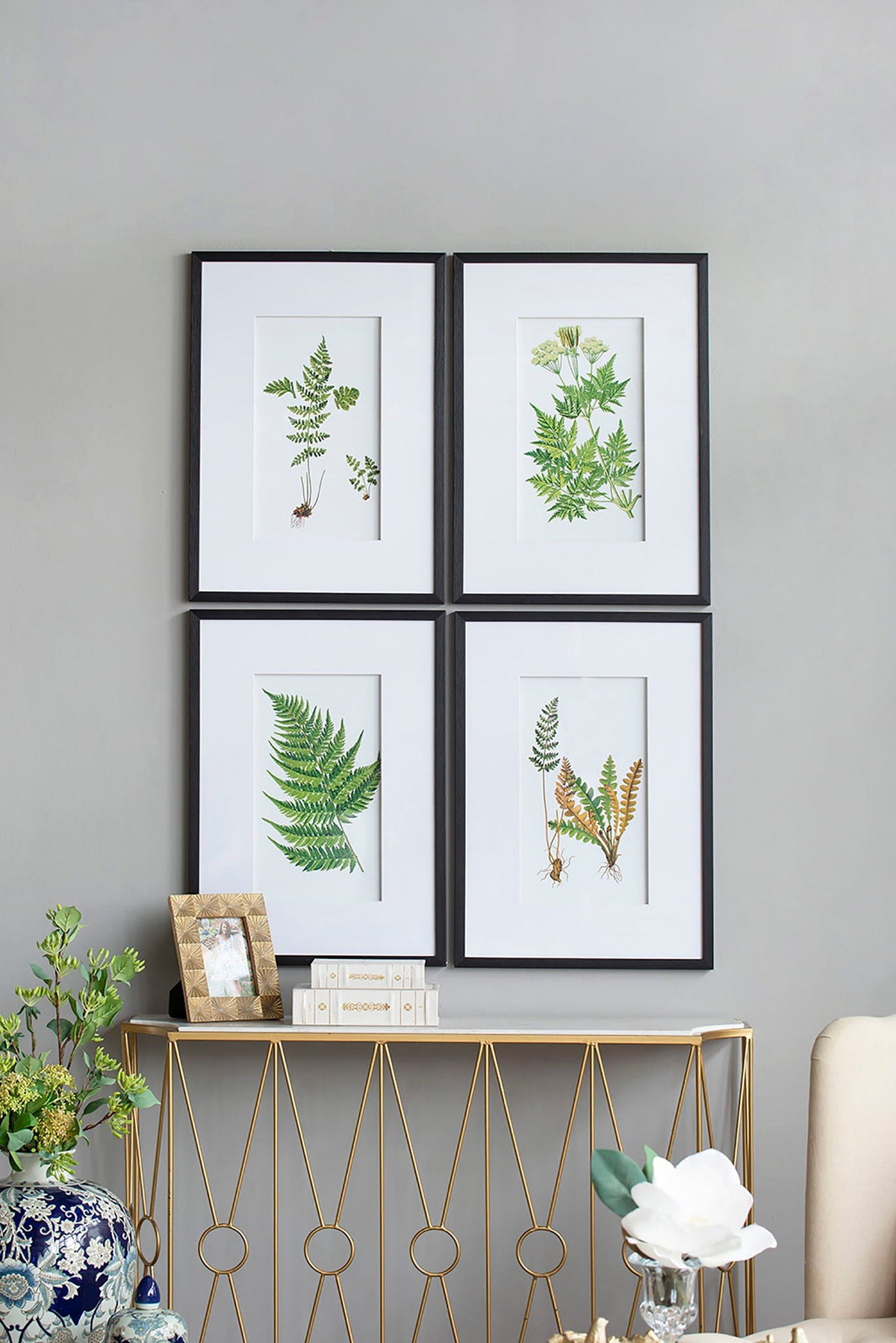 Black and White Botanical and Fern Wall Art Set of 4 with PS Frame - White / Black, photo 8 of 11