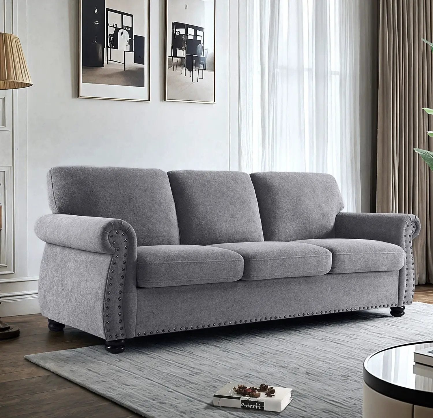 Soft Sofa, Upholstered 3 Seater Couch With High Density Foam, Loose Back Cushions And Turned Legs by Unique Piece Furniture