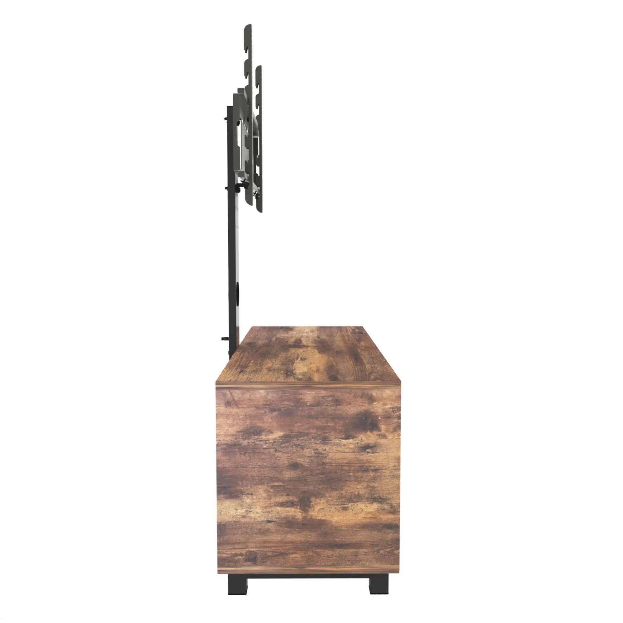 Rustic Brown TV Console With Push-To-Open Storage Cabinet For TV, Wood & Glass TV Stand For Living Room Bedroom - Rustic Brown by HouseOfZazla