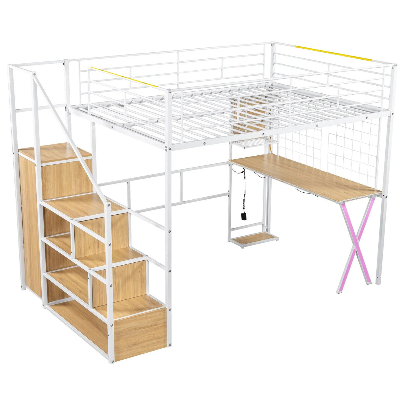 Loft Bed With Built In Work Station, Wardrobe, Storage Staircase And LED by HouseOfZazla