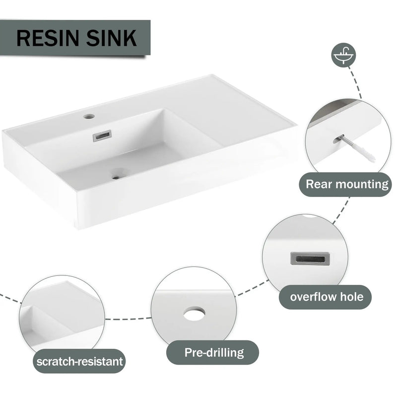 Modern Wall Mounted Bathroom Vanity With Resin Sink And Soft Close Drawer In Imitative - Imitative Oak by HouseOfZazla