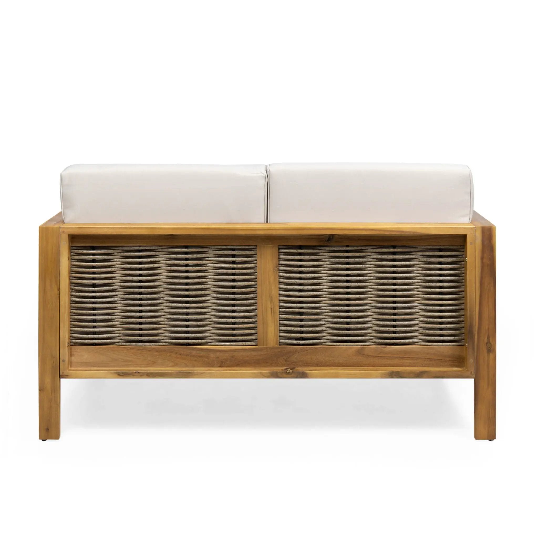 Outdoor 4 Seater Acacia Wood Chat Set With Wicker Accents And Cushions by HouseOfZazla