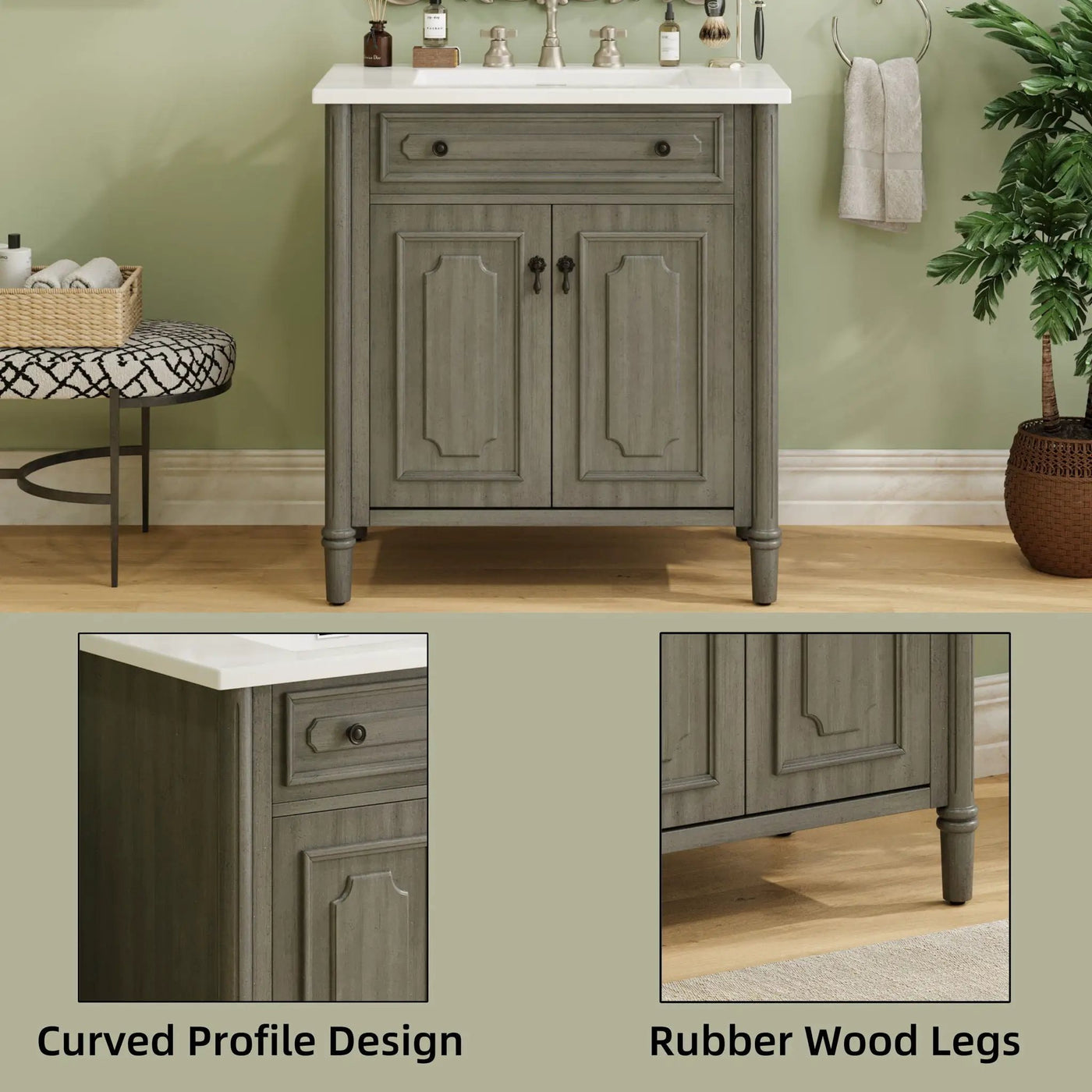 Vintage Bathroom Vanity With Sink, Rustic Cabinet With Soft Close Doors by HouseOfZazla