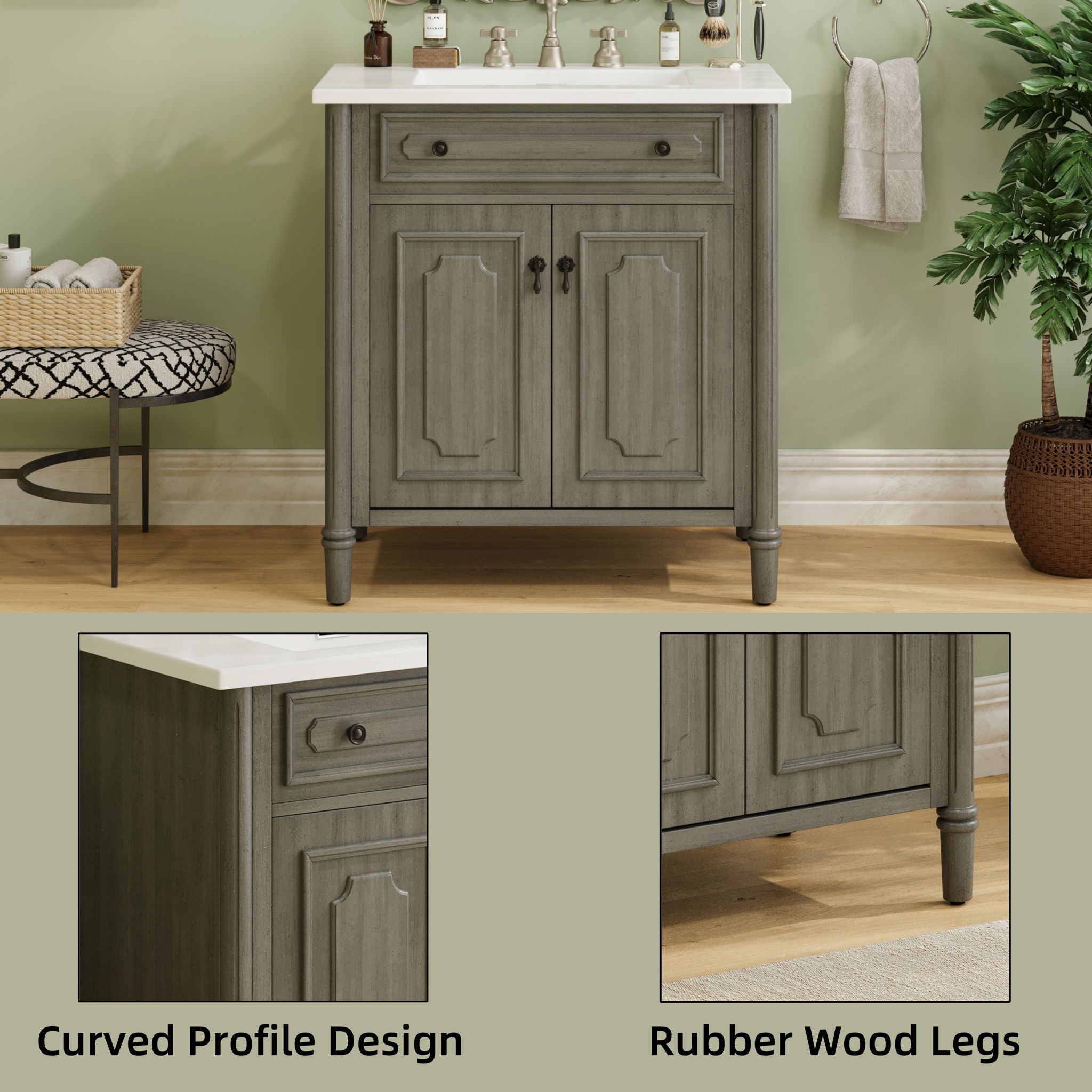 Vintage Bathroom Vanity With Sink, Rustic Cabinet With Soft Close Doors by HouseOfZazla