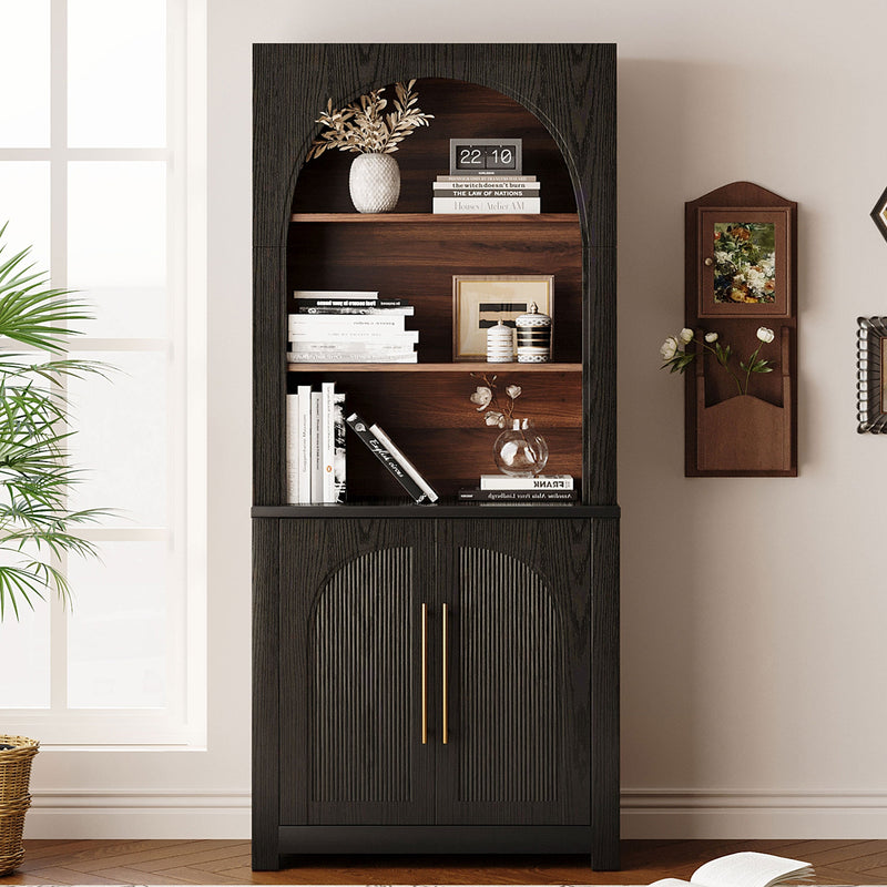 Modern Black Bookcase with Storage Cabinet - Black