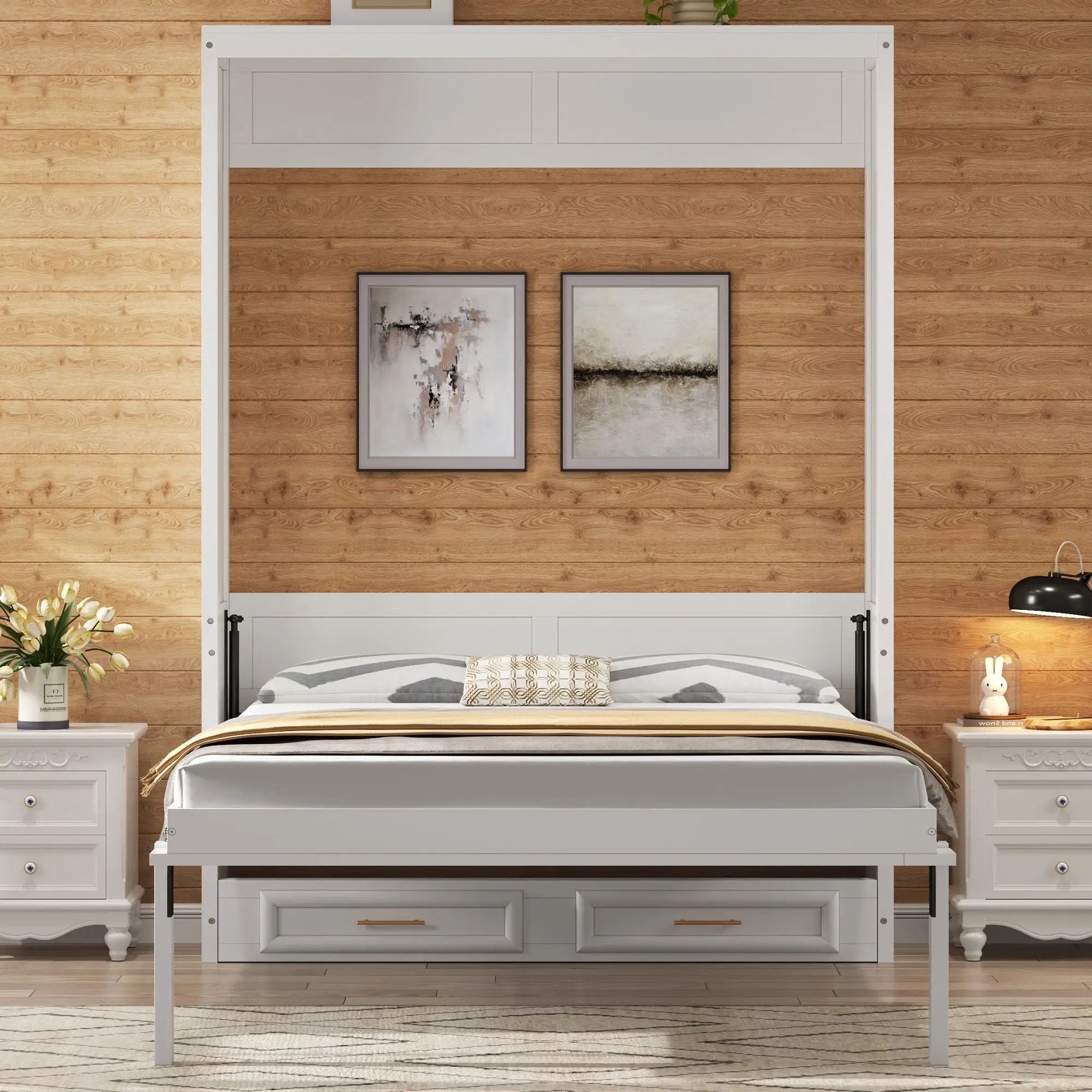 Full Size Murphy Bed With 2 Drawers - Beige by HouseOfZazla