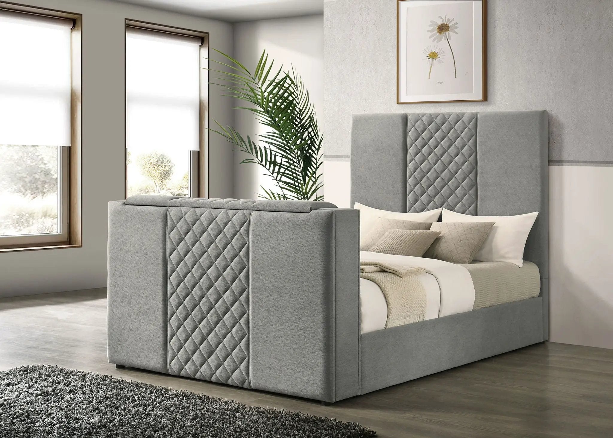 Tara 61-inch Upholstered Queen Panel TV Bed Grey by Unique Piece Furniture