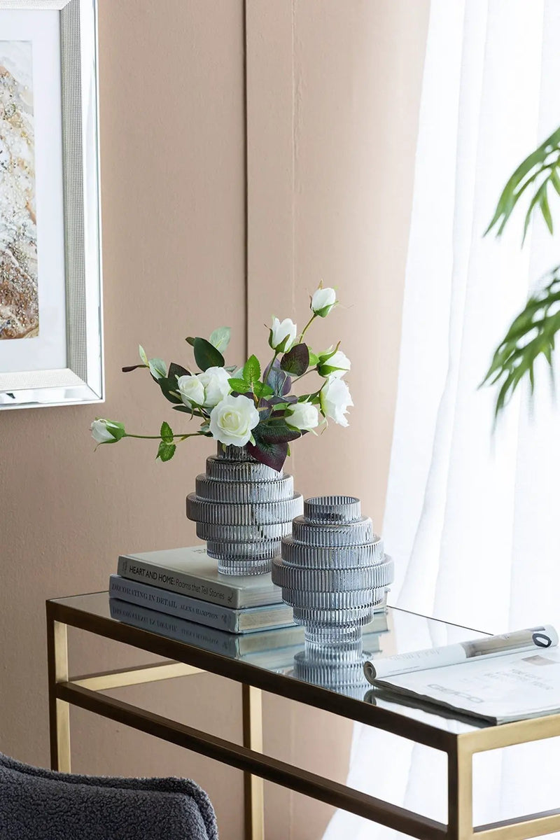 Multi-Tiered Geometric Vase with Smoked Blue Finish, Set of 2 by HouseOfZazla