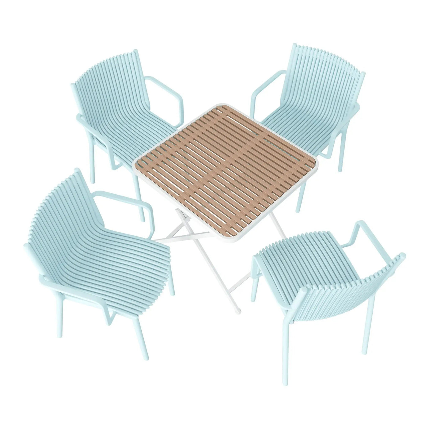 4 Modern Stackable Plastic Armchair Matched With Folding Square Table by Unique Piece Furniture