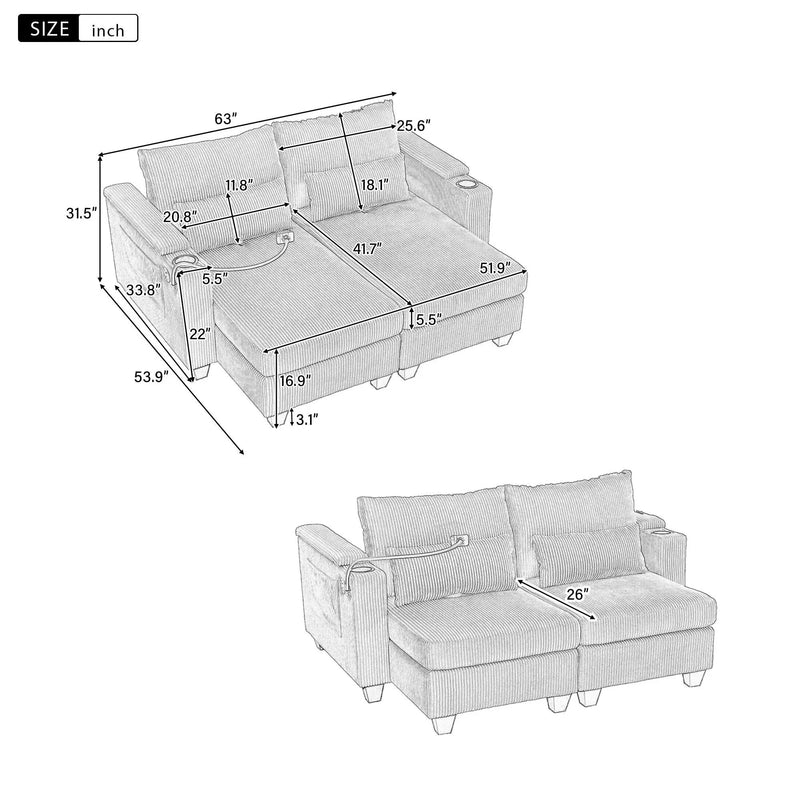 Convertible Chaise Lounge Sofa Chair With USB Ports, Cup Holders, Phone Holder And Storage by HouseOfZazla