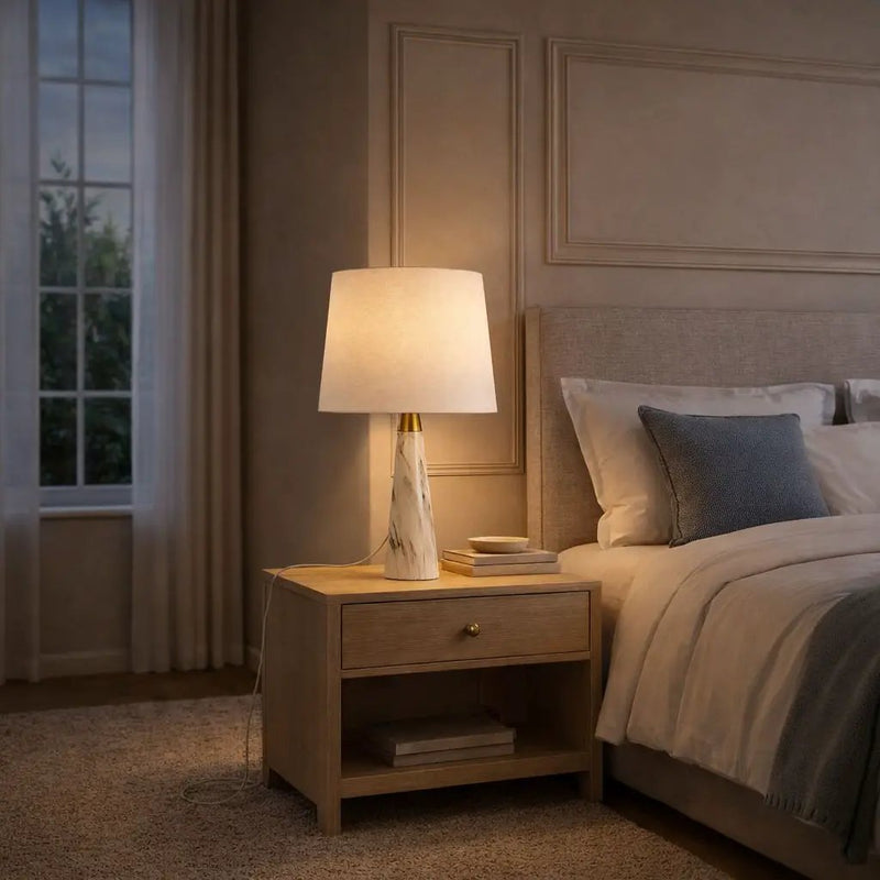 Enclave - Hydro Table Lamp With On / Off Switch Base Shade - Gold / White / White Marble by Unique Piece Furniture