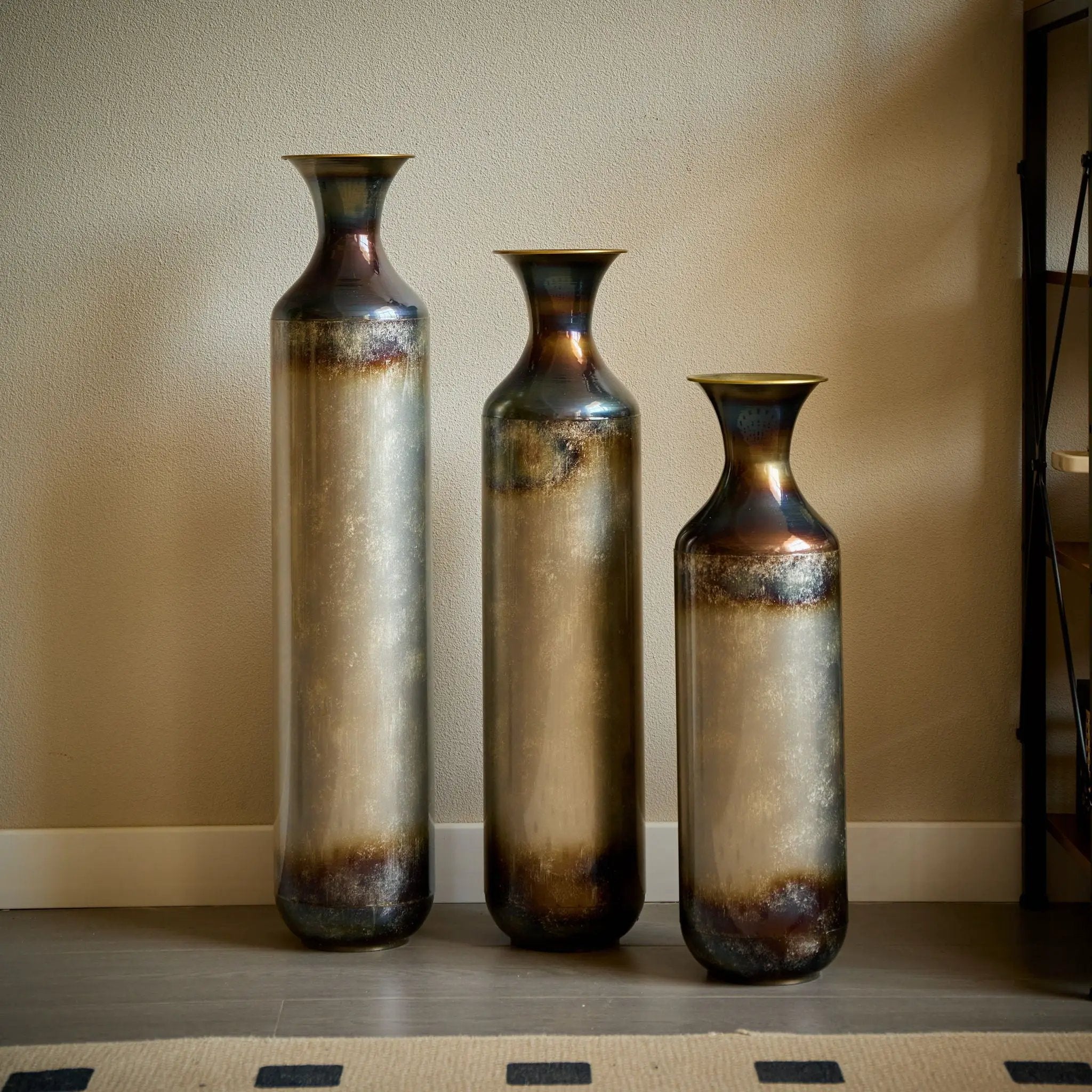 Modern Droplet Shaped Floor Vase Set, Glazed Metal Decorative Vases 3 Piece Home Accent For Living Room - Gold / White by Unique Piece Furniture