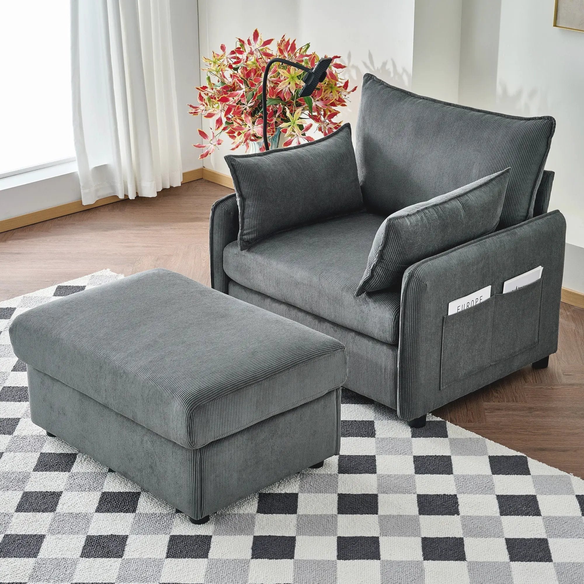 Comfy Oversized Chaise Lounge Chair With Ottoman And Storage by HouseOfZazla