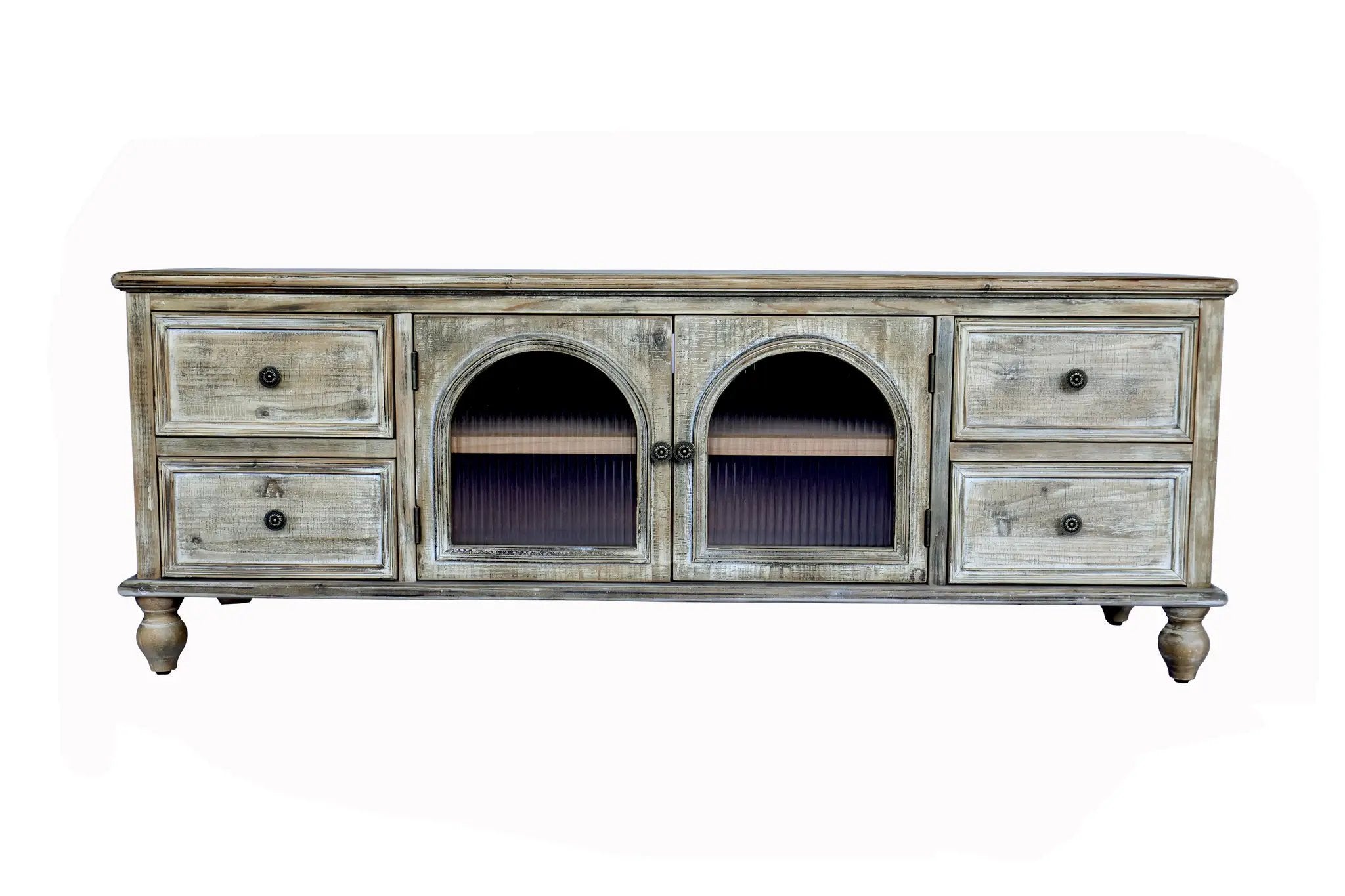 60" Farmhouse TV Stand with 4 Drawers & 2 Glass Doors by HouseOfZazla