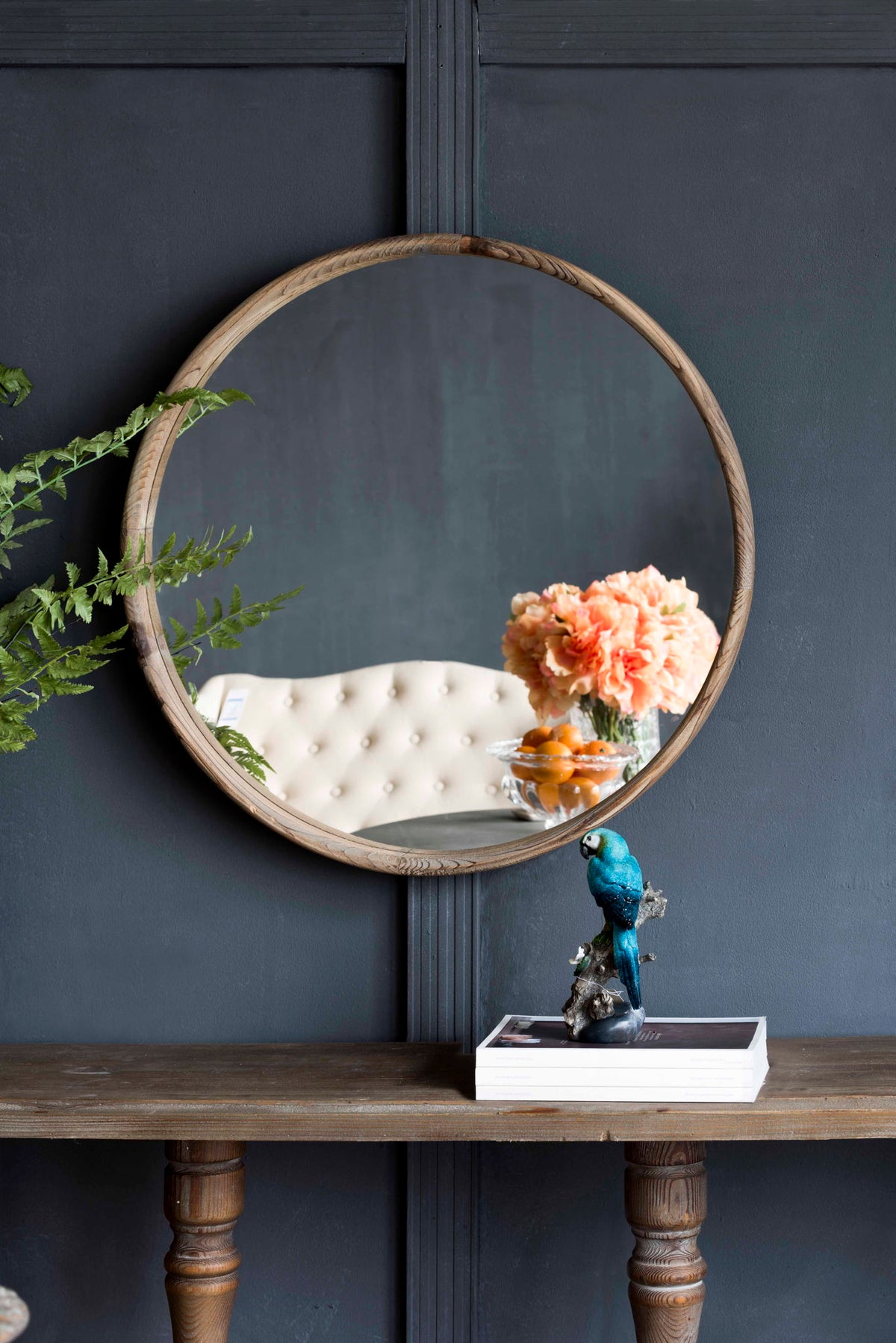 Round Wood Wall Mirror with Durable Fir Frame - Light Brown, photo 11 of 13