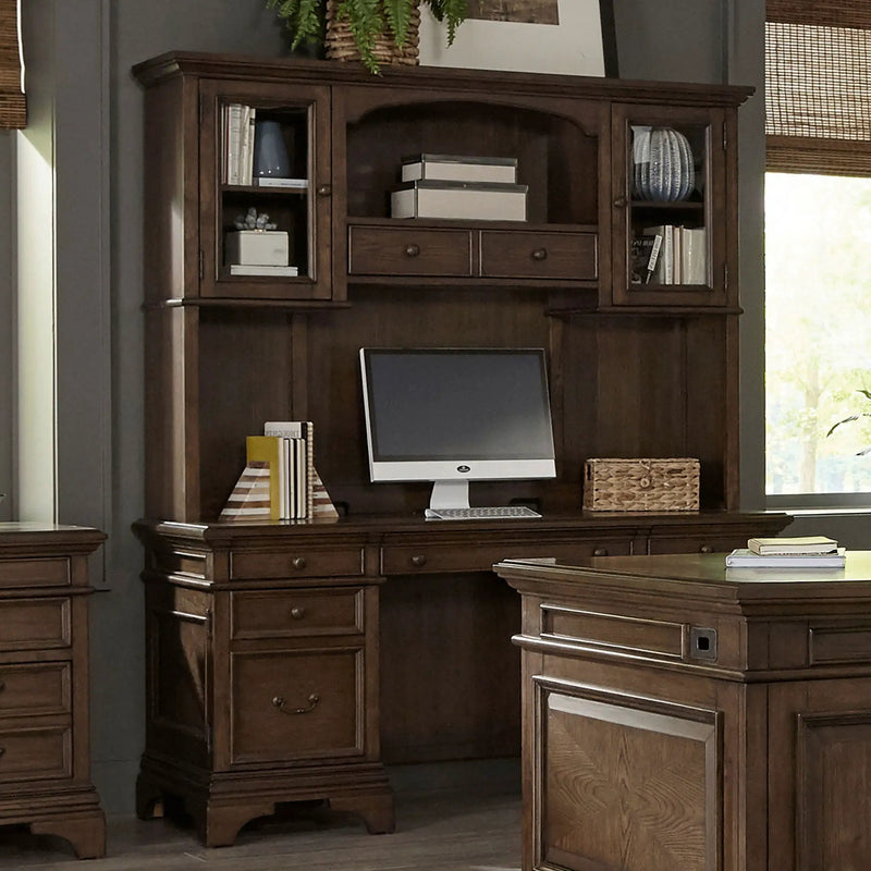 Hartshill 66-inch 5-drawer Credenza with Hutch Burnished Oak by Unique Piece Furniture