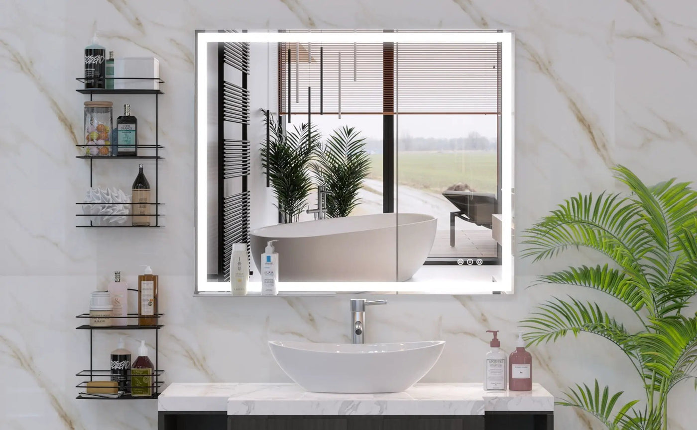 LED Bathroom Vanity Mirror Wall Mounted Adjustable / Warm / Natural Lights Anti-Fog Touch Switch With Memory Modern Smart Large Bathroom Mirrors by Unique Piece Furniture