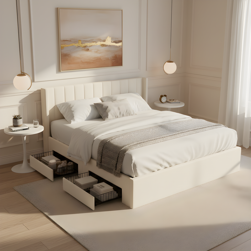 Large-Capacity Upholstered Storage Bed with Drawers by HouseOfZazla