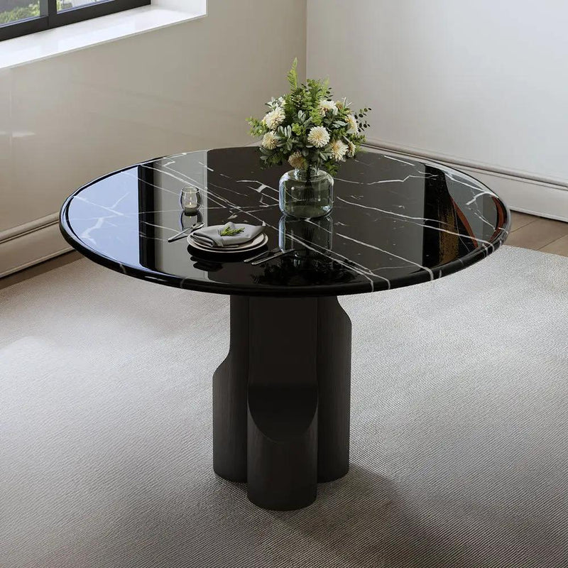 Kinton - Round Dining Table With Natural Marble Top - Black by Unique Piece Furniture