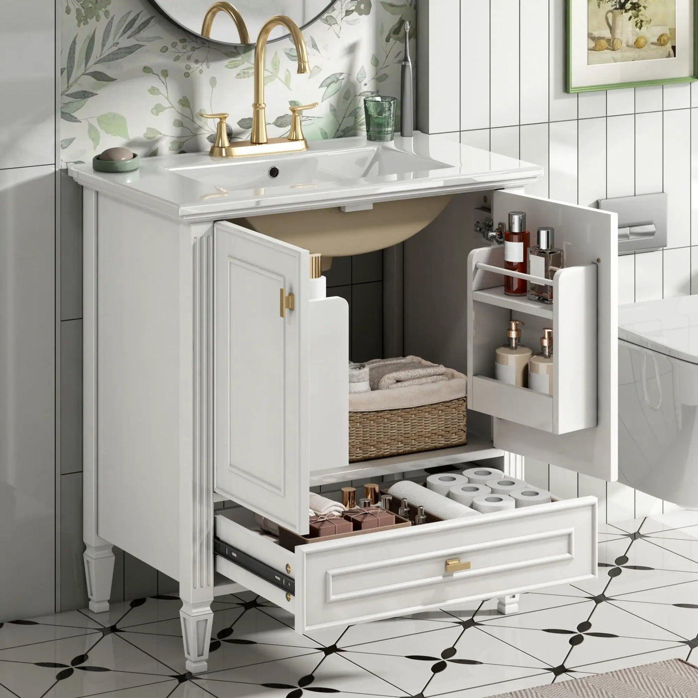 Freestanding Vanity With 1 Drawer & 2 Soft Close Doors With Door Mounted Storage by HouseOfZazla